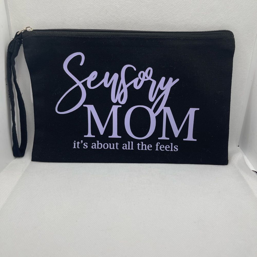 Lavender Sensory Mom  Black Zipper Wristlet